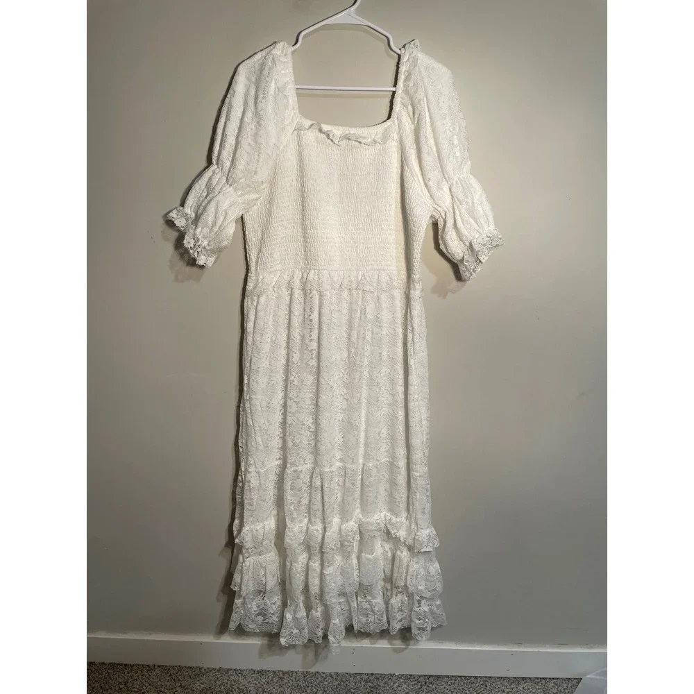 Ivy City Co Francie White Lace Midi Dress Romantic Cottagecore Bridal Boho XL - Picture 2 of 11
